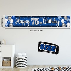 75th Birthday Decorations – Blue & Silver Balloon Backdrop Banner, Party Supplie