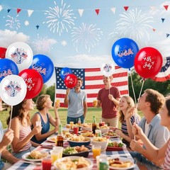 4th of July Balloons Decorations Red White and Blue Balloons 30pcs with Ribbo…