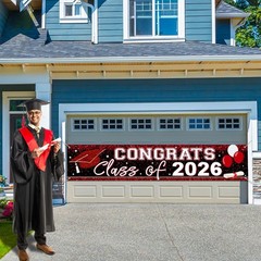 Large Congrats Class of 2026 Banner Red Backdrop Graduation 2026 Yard Sign fo