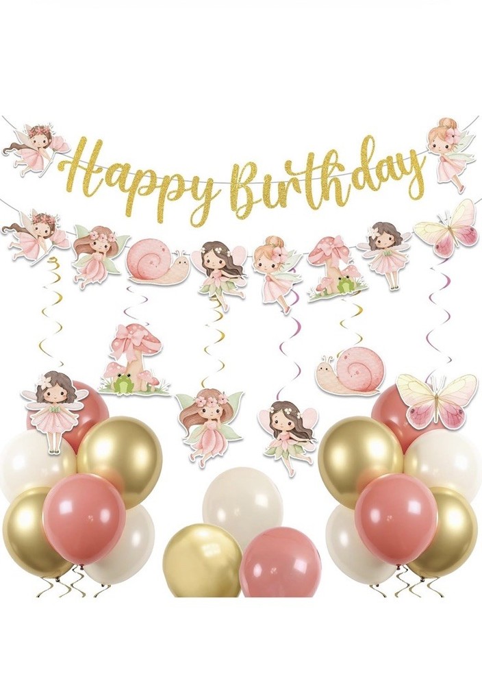 Fairy Birthday Party Decorations for Girls Gold Happy BirthdayBanner withGarland