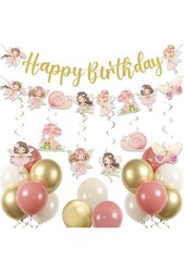 Fairy Birthday Party Decorations for Girls Gold Happy BirthdayBanner withGarland