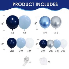 Blue White Silver Balloons Arch Kit, Navy Dark Pearl Blue Metallic Light Blue…