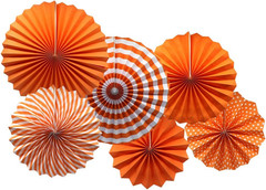 Party Hanging Paper Fans Set, Orange Round Pattern Paper Garlands Decoration for