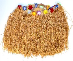 (4) Luau Party 9ft x 29in Grass Table Skirts Gold Silk Flowers Tiki Bar Tropical