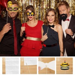 30 PCS Birthday Photo Booth Props Black Gold Inflatable Frame Selfie Party