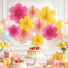 Colorful Paper Flower Decorations – Wall Decor, Floral Backdrop, Hanging Fans, C
