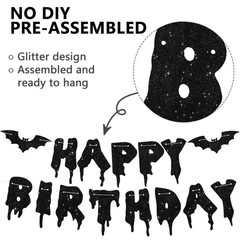 Glitter Black Glitter Happy Birthday Halloween Banner- NO DIY – Halloween Han…