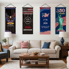 Tiamon 4 Pcs 250th Anniversary 4th of July Banner 16 x 41 inches, mixed