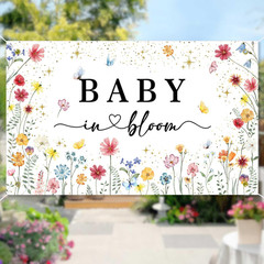 Wildflower Baby in Bloom Backdrop Banner Baby Shower Decorations for Girls, Larg