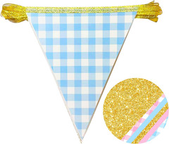 Pink and Blue Buffalo Gold Party Decorations Pennant Banner Flag Hanging Glitte
