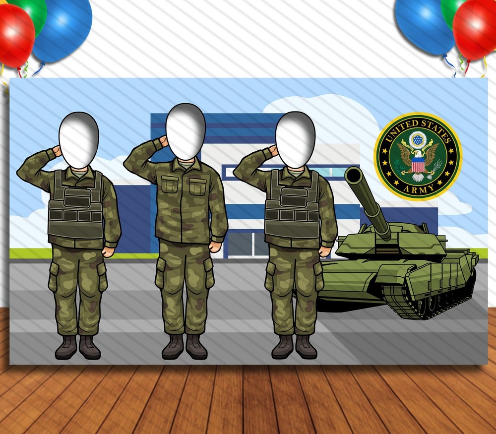 US Army Theme Face Cutout, 42×72″ Photo Stand-in, Party Selfie Photo Prop