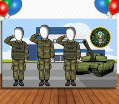 US Army Theme Face Cutout, 42×72″ Photo Stand-in, Party Selfie Photo Prop