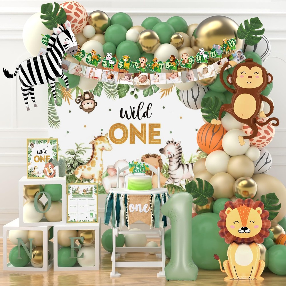 Wild Birthday Decorations,Jungle Safari Animal Theme First Birthday Decoratio…