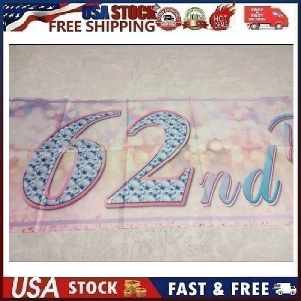 Large 9.8 x 1.6 ft Happy 62nd Birthday Banner Pink Indoor or Outdoor Sign