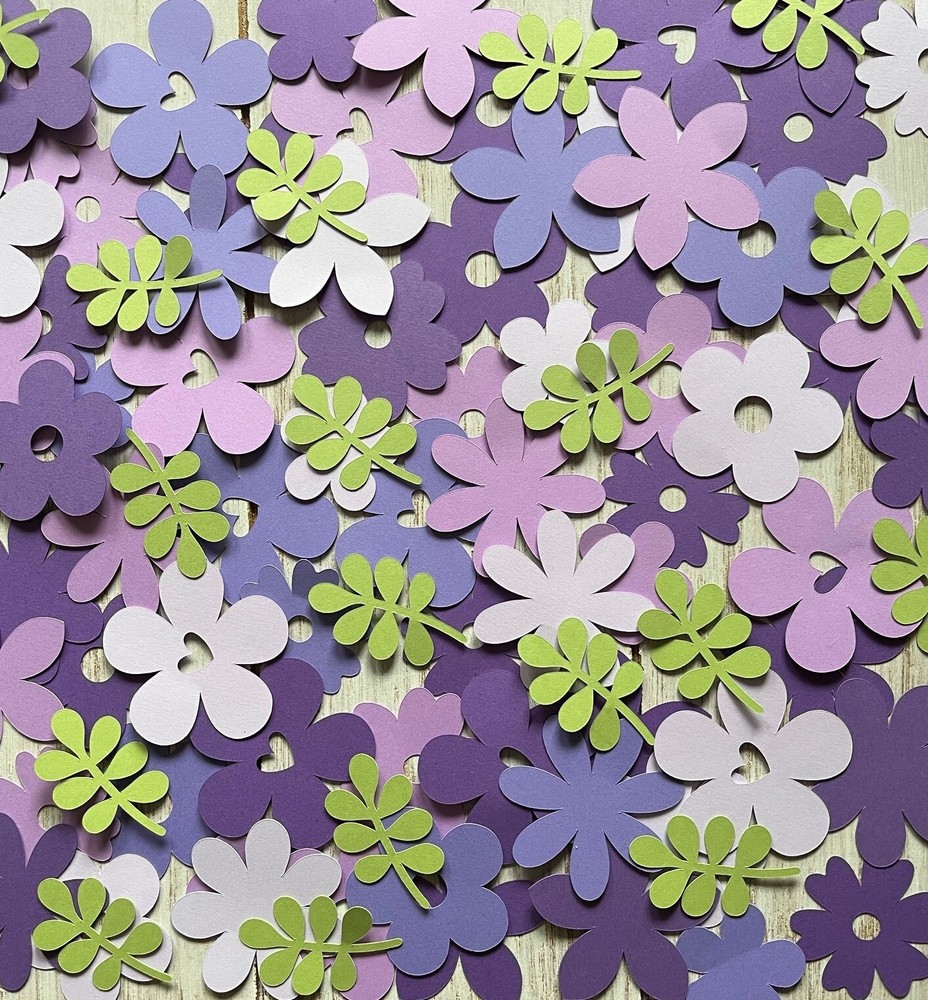 Purple Paper Flower Confetti table decorations Wildflowers Birthday Baby Party