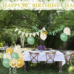 Sage Green 90th Birthday Party Decorations – Happy Banner, Gold