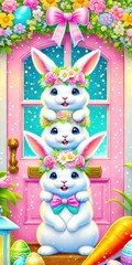 Easter Decorations Colorful Flowers Eggs Carrot Bunny Door Cover Banner 71×35″