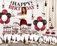 Wine Themed «Aged to Perfection» Birthday Decorations for 25 Guests NEW