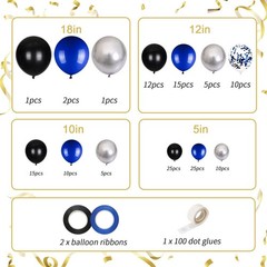 136pcs Blue Black Balloon Garland Kit 18/12/10/5 Inch Royal Blue, Silver Con…