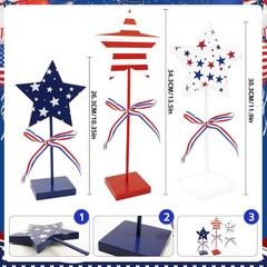 3 Pcs 4th of July Table Decorations, Wooden Patriotic Centerpieces Decor Double