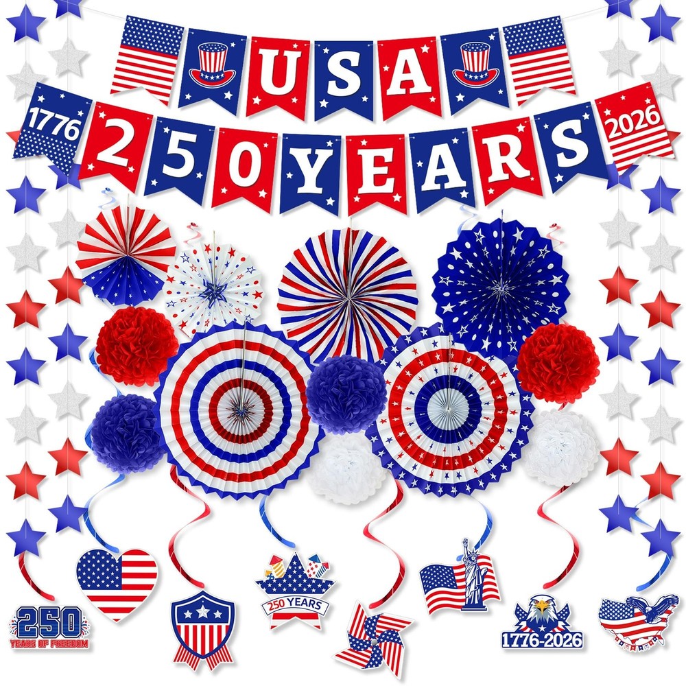 Aneco 250th Anniversary Decorations Set 4th of July Patriotic Decor USA Flag …