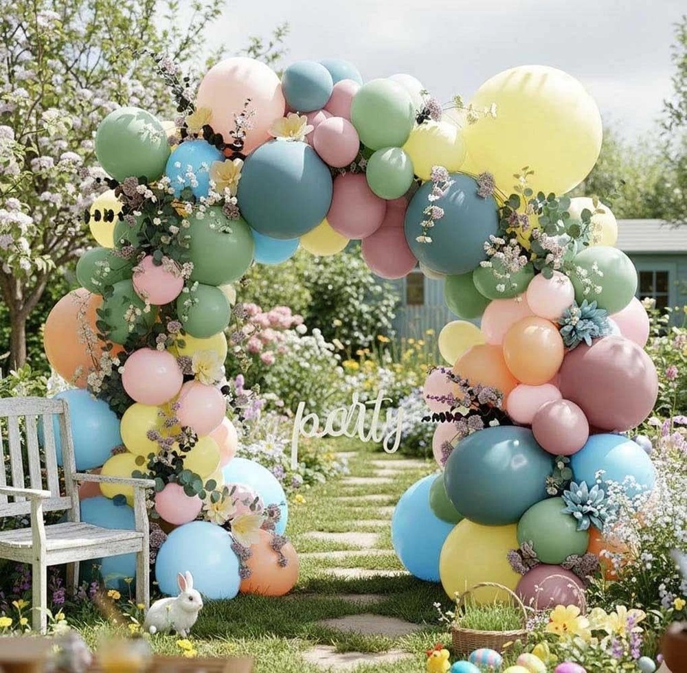 Pink Blue Green Balloon Arch Kit with Artificial Flowers, Double Light Baby Y…