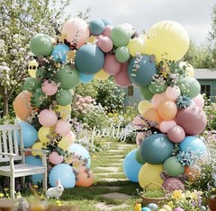 Pink Blue Green Balloon Arch Kit with Artificial Flowers, Double Light Baby Y…