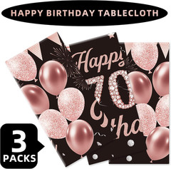 3 Pack 70Th Birthday Decorations for Women – Happy 70Th Birthday Tablecloth, Bla