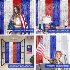 4th of July Decorations, 3 Pack Red White and Blue Metallic Foil Fringe Curta…