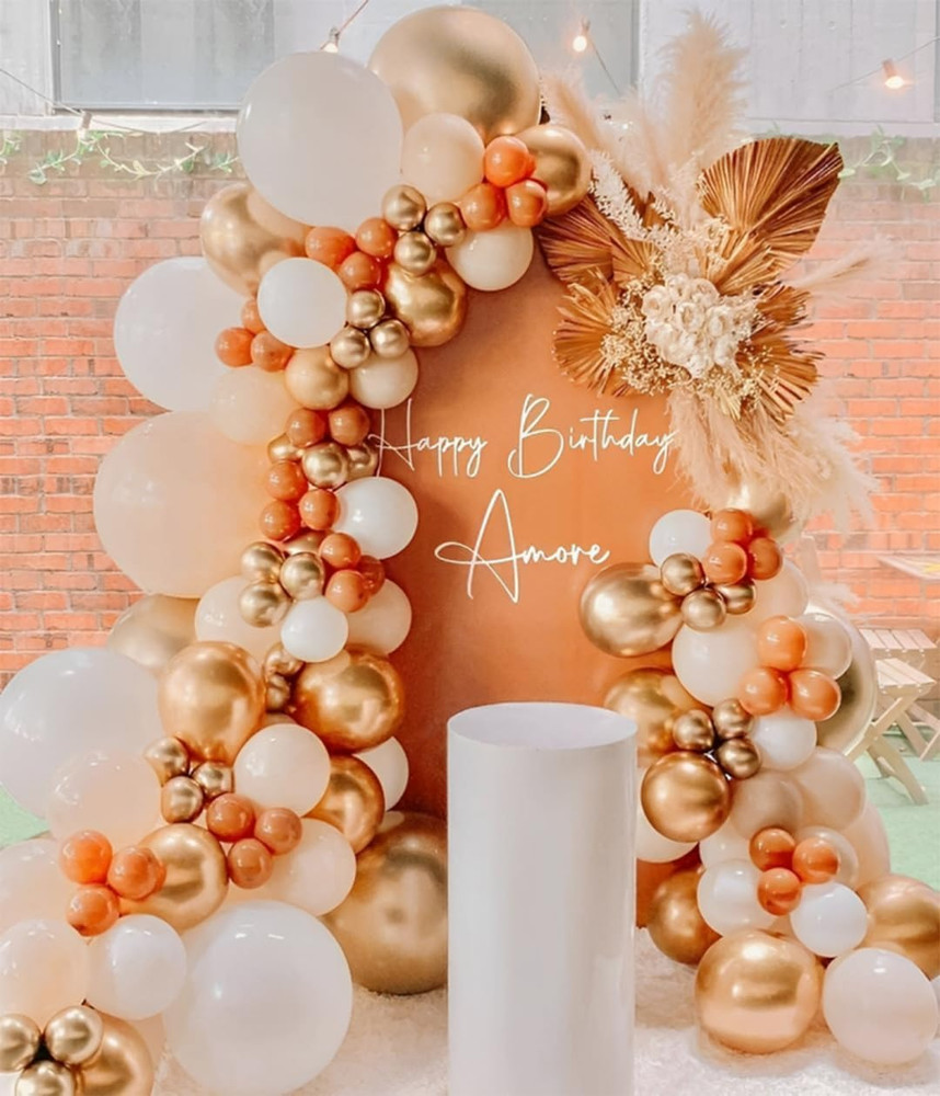 Orange and Gold Balloon Garland Arch Kit-141Pcs Cream White Orange Gold Balloons