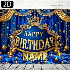 1pc 2D Blue Golden Crown Theme Personalized Birthday Custom Poster Tapestry❀