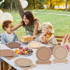 48Pcs Boho Baby Shower Decorations 7″ Gradient Brown Disposable Paper Plates and