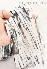 2 Pcs 3.2ft x 8.2ft Shiny Metallic Tinsel Foil Fringe Curtains Photo Silver