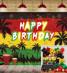 Reggae Happy Birthday Backdrop 8x6FT Jamaican Rastafari Palm Tree Reggae Party.