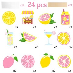 24 PCS Pink Lemonade Centerpieces Sticks Lemon Citrus Table Topper Party Decor