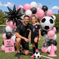 Light Pink and White Soccer Balloons, 12 Inch Pastel Pink and Black Clear Soc…
