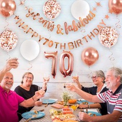 Rose Gold Seventy & Fabulous Happy 70th Birthday Banner Garland Foil Balloon 70