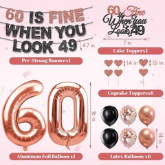 60th Birthday Decorations for Women, Pre-Strung 60 Is Fine When You Look 49 B…