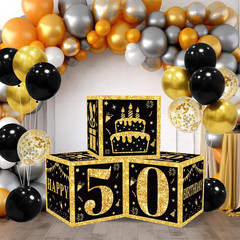 50Th Birthday Decorations Boxes for Men- 3PCS Black Gold Happy 50Th Birthday Bal