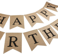 Burlap Happy Birthday Banner Reusable Hessian Sign Banner for Birthday Party Dec