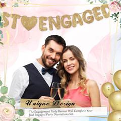 Pre Strung Just Engaged Banner Glitter Engagement Party Decorations for Congratu
