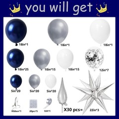 Navy Blue and Silver Balloon Garland Arch Kit 158pcs with Blue White Silver C…