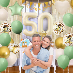 50Th Birthday Decorations for Women Men,Sage Green Birthday Balloons Happy 50Th
