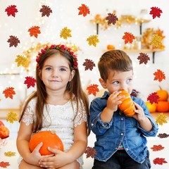 500 PCS Orange Fall Felt Maple Leaf Confetti Glitter Thanksgiving Scatter