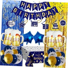 Birthday Decorations for Men, Navy Blue and Gold Happy Birthday Banner