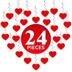 Red Hanging Heart Ceiling Swirls Valentines Day Party Decorations 24 PCS