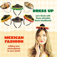 6 PCS Cinco De Mayo Fiesta Sombrero Headbands – Party Costume Accessories, Luau