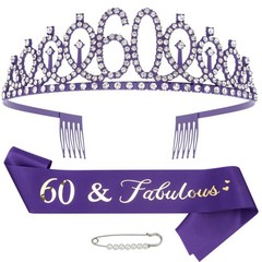 Vovii 60th Birthday Sash and Tiara, Purple 1 Count (Pack of 1),