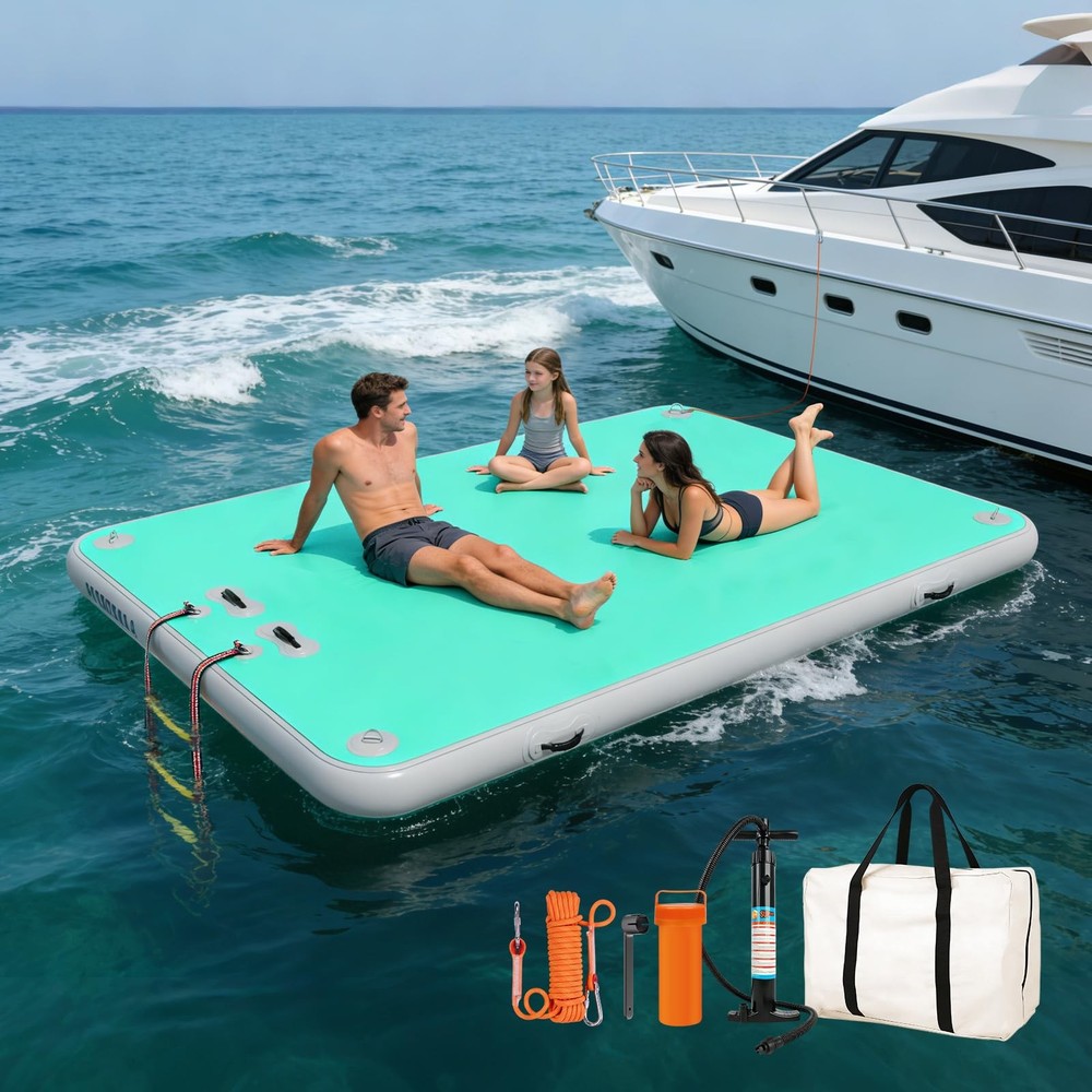 Inflatable Floating Dock, Water Island Float Raft Mat with Non-Slip Surface, …