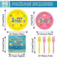 Colorful Stars Disposable Birthday Tableware (Plates, Napkins, Forks)